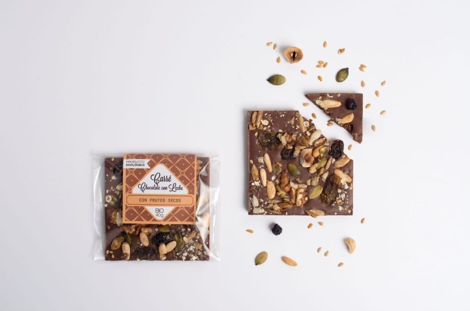 CARRÉ BIO&FT de Chocolate con LECHE, Frutos Secos y Semillas