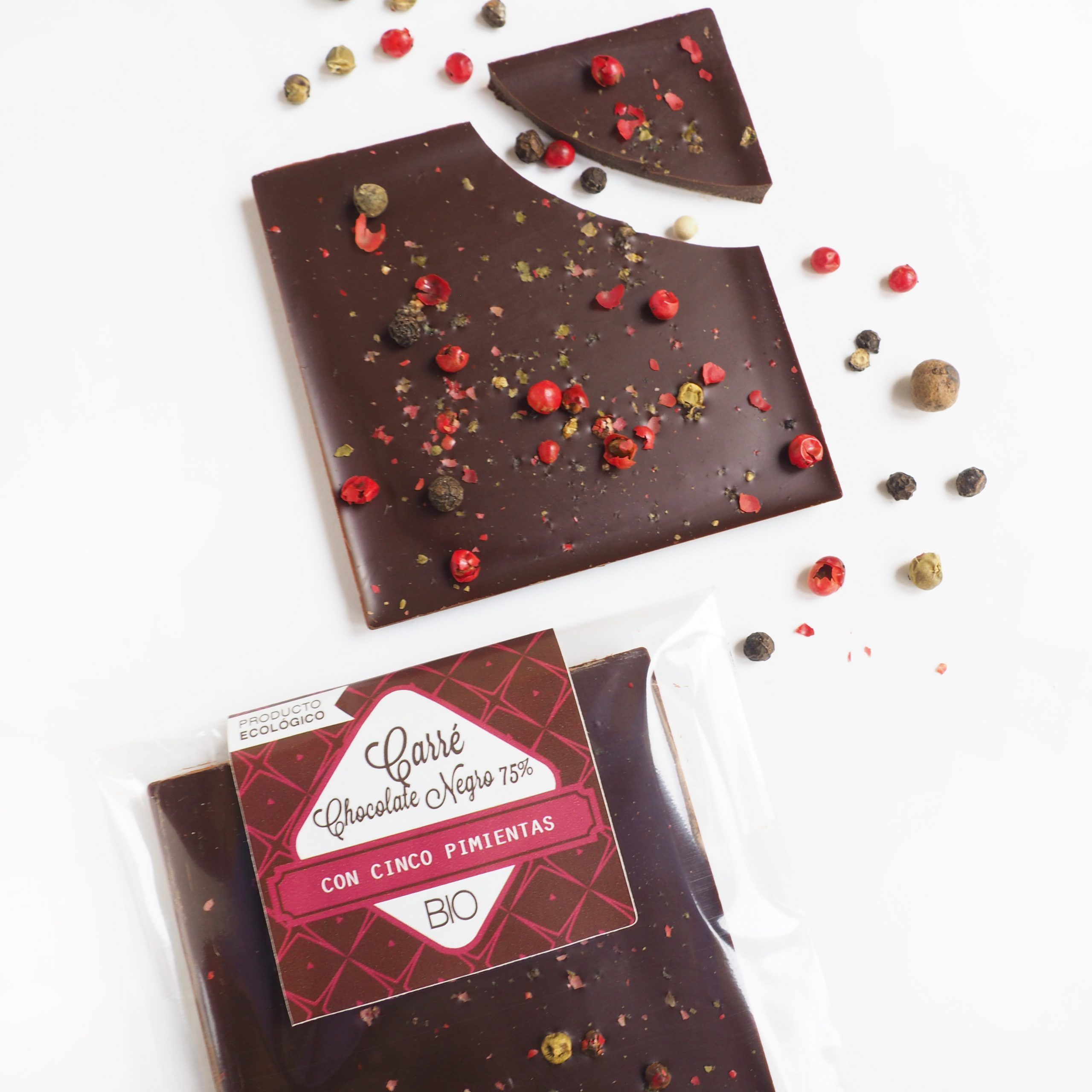 Carré Chocolate Negro y 5 Pimientas ECO y BIO