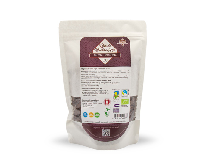 CHIPS de Chocolate NEGRO BIO&FT, 500 g.