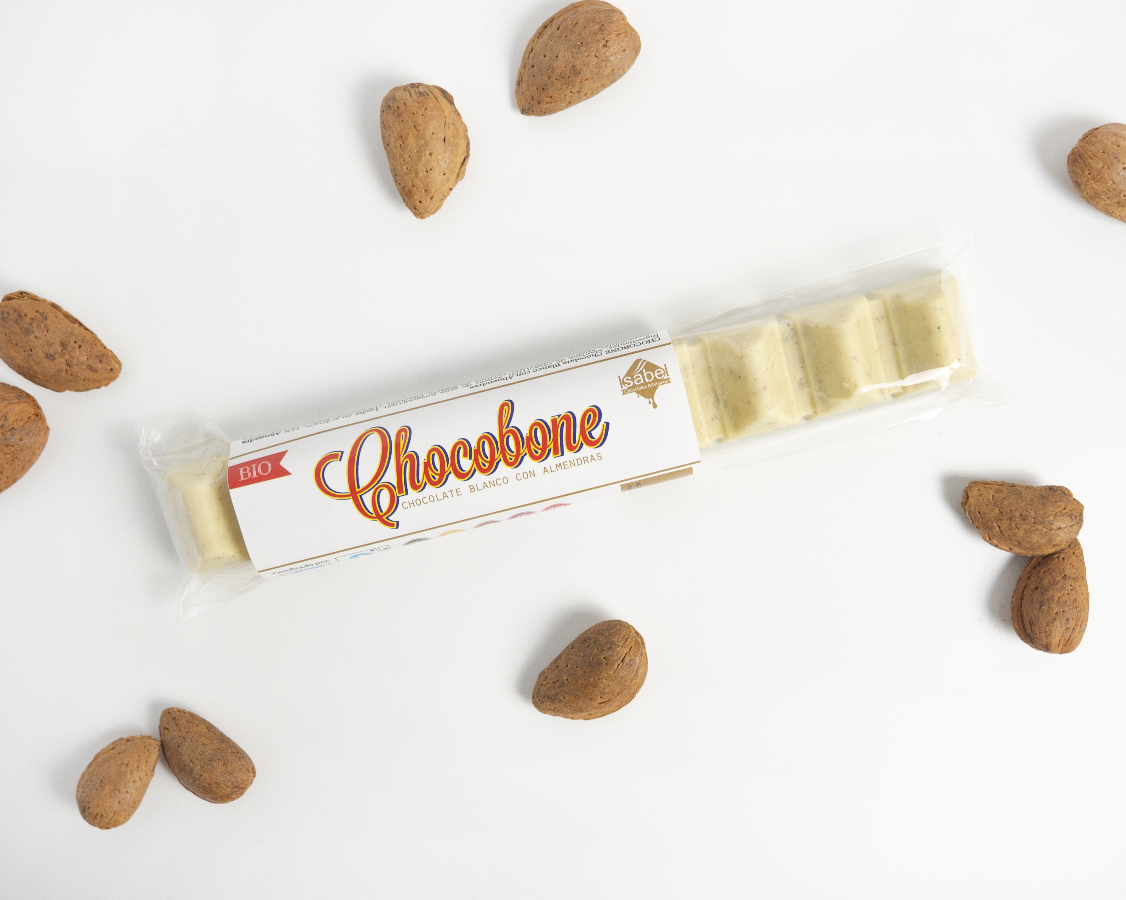 CHOCOBONE Chocolate Blanco y Almendra caramelizada 100Gr