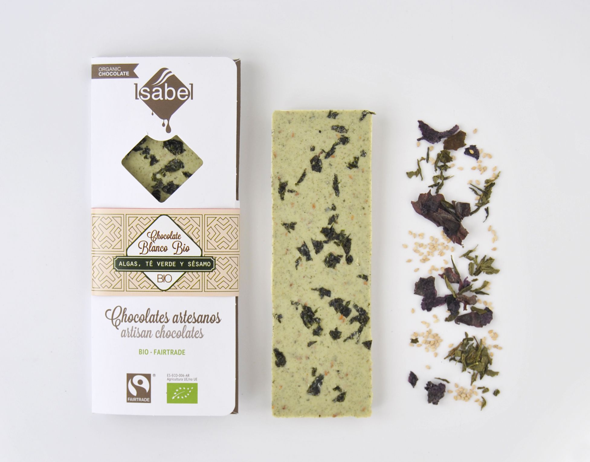 Tableta chocolate Blanco con Algas, Té Verde y Sésamo BIO FAIRTRADE