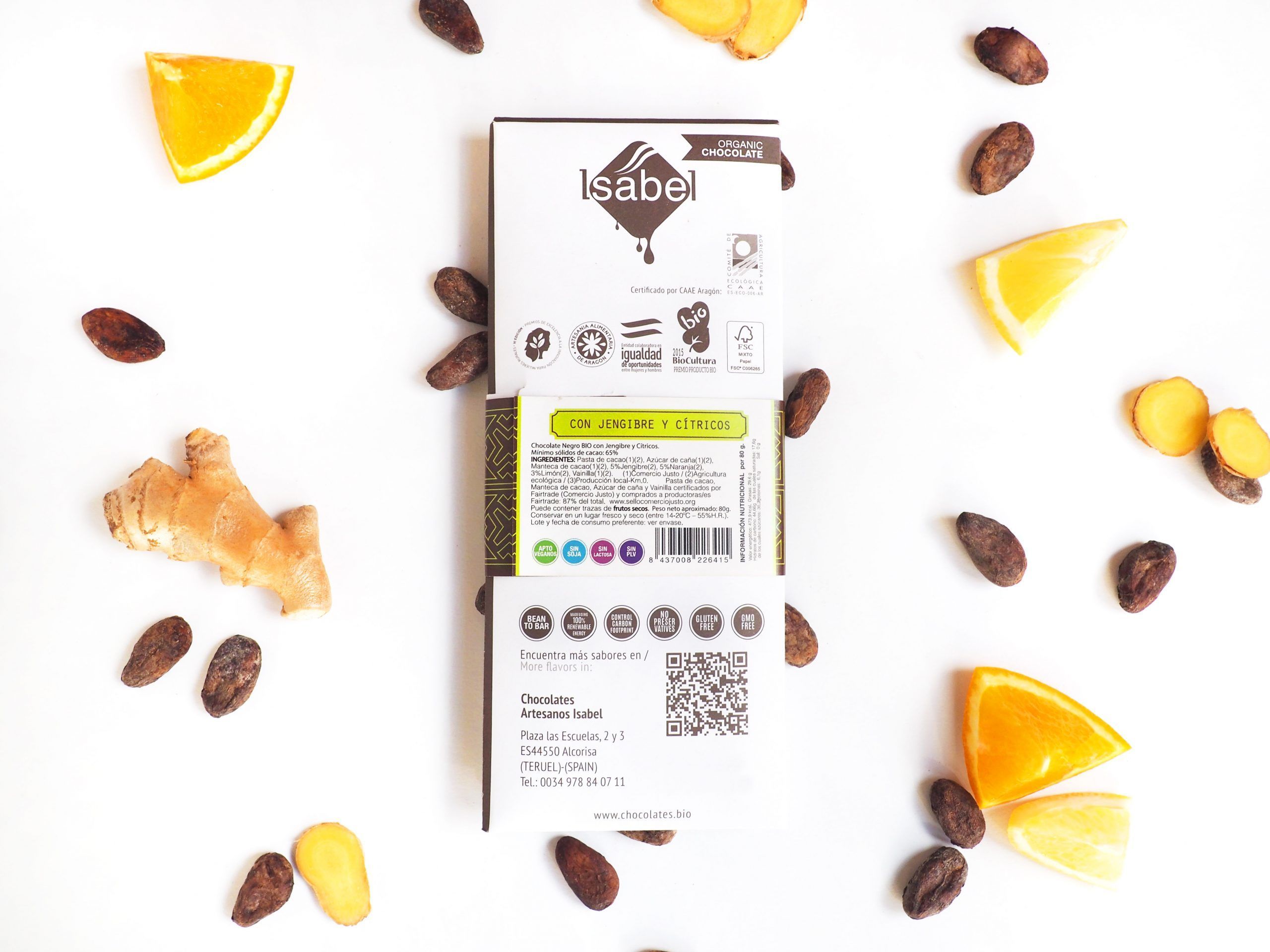 Tableta Chocolate Negro con Jengibre y Cíticos, ECO y BIO