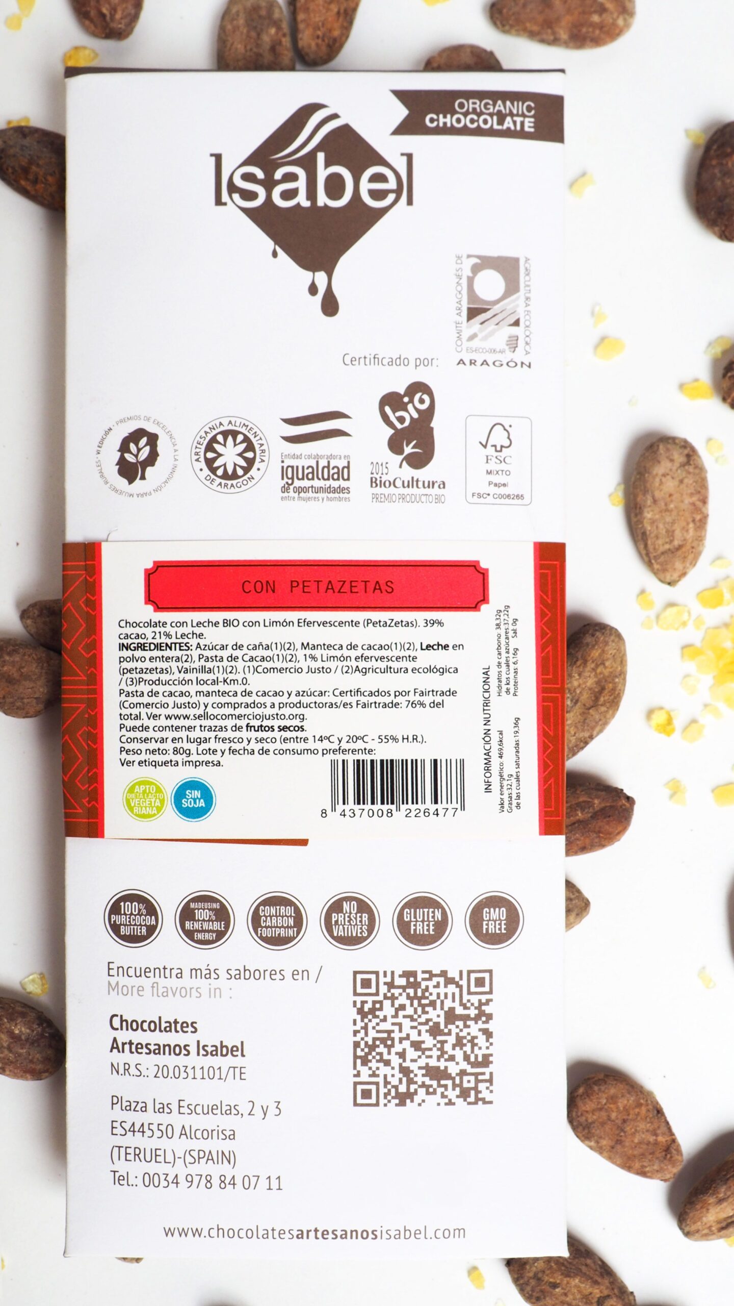 Tableta Chocolate con Leche con Petazetas de Limón - BIO y ECO 6