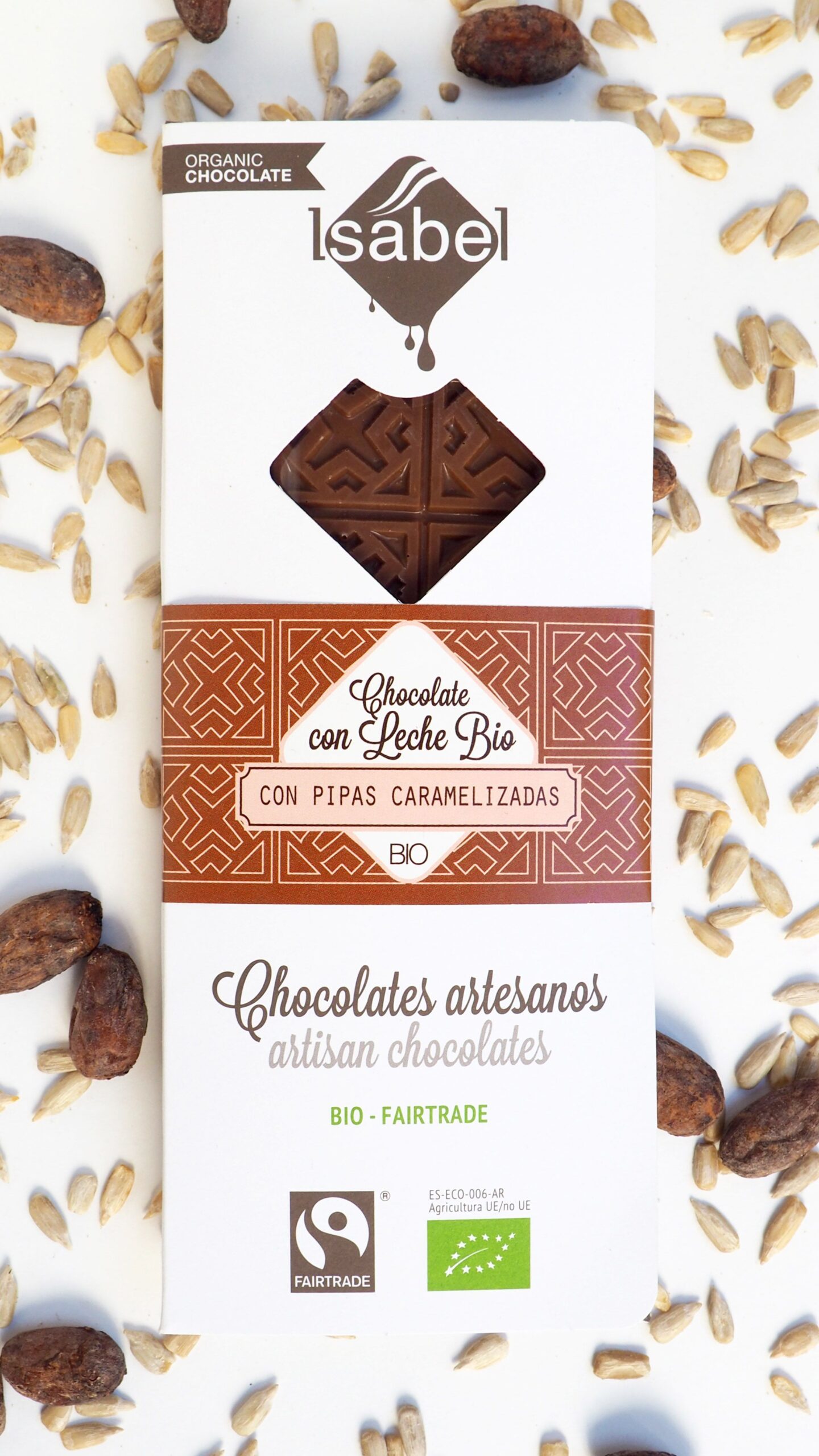 Tableta Chocolate con Leche y Pipas Caramelizadas - BIO y ECO 4