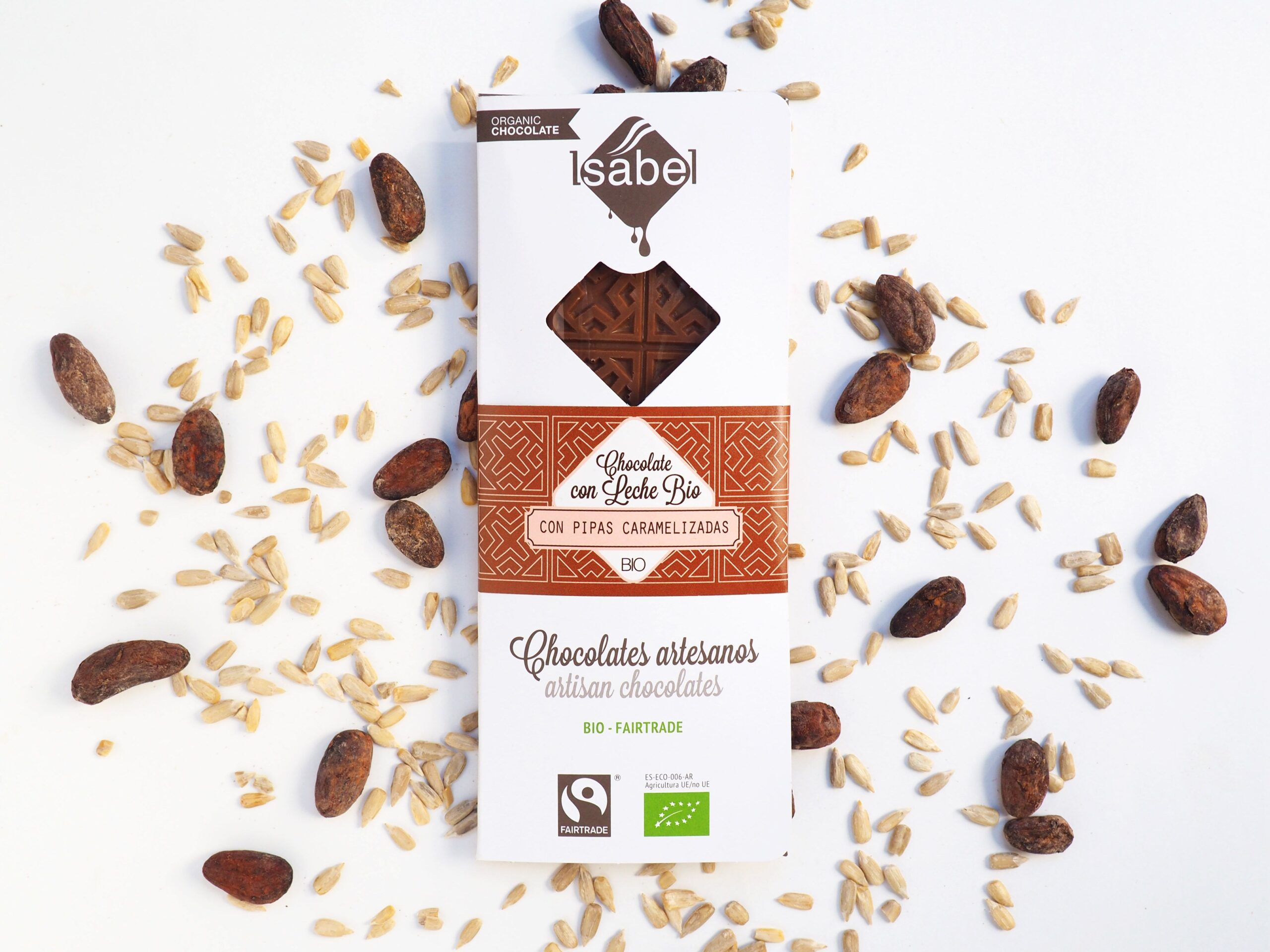 Tableta Chocolate con Leche y Pipas Caramelizadas - BIO y ECO